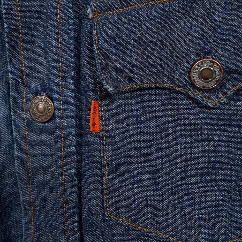 Vintage 70s Levi’s Orange Tab Denim Chore Work Shirt XL Made in USA Indigo - Picture 3 of 12